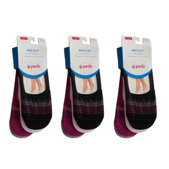 PEDS Colors 12 PAIR Mid Cut NO SHOW Liner Socks - Gel Heel Grip, Y-Heel - Picture 1 of 7